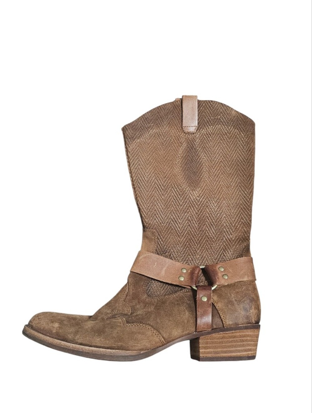 Kork-Ease Alvra Brown Distressed Suede Harness Western Boots Women’s Size 11